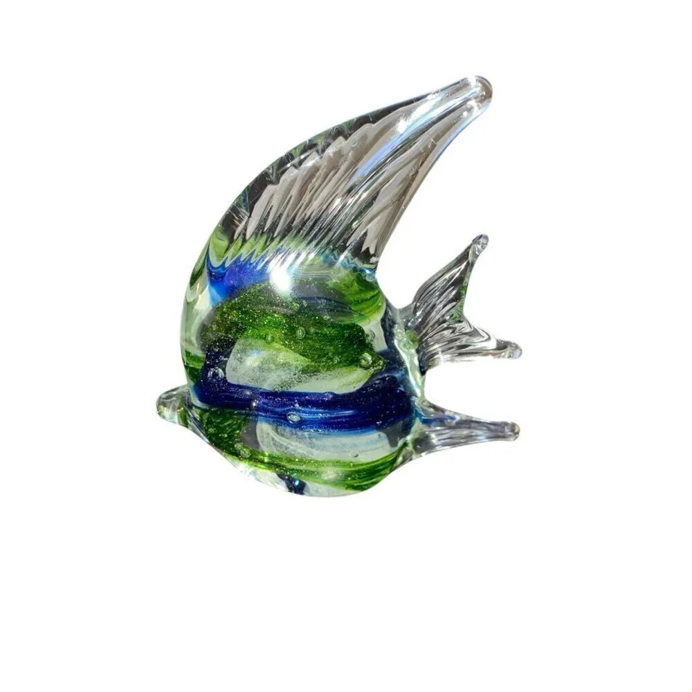 Art Glass Angel Fish Paperweight Figurine Glow In Dark 4
